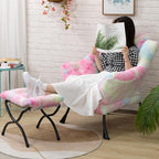 HollyHOME Faux-Fur Lazy Chair with Foldable Ottoman, Accent Comfy Lounge Arm Chair and Folding Footrest Stool Set, Leisure Sofa Reading Chair and Footstool for Living Room, Bedroom, Dorm, Colorful
