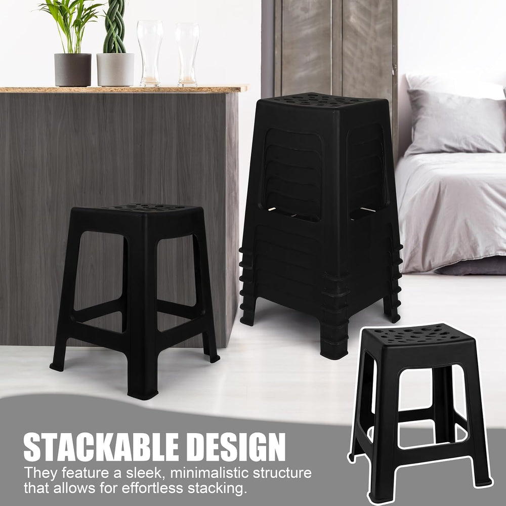 TURSTIN 12 Pack Plastic Stools 16.9 Inch Black Nesting Stools Portable Backle...