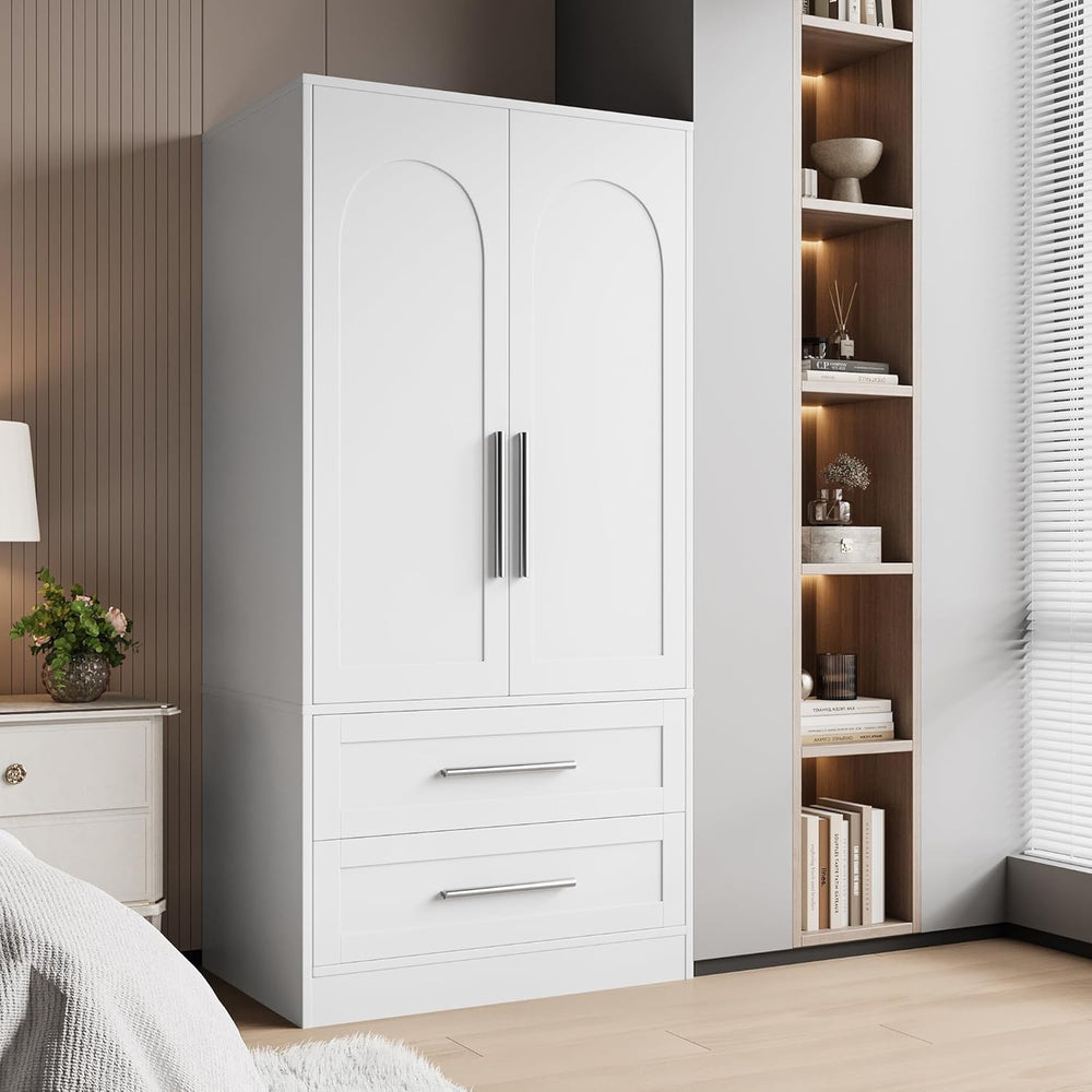 iPormis Armoire Wardrobe Closet with 2 Drawers, Modern Wooden Bedroom Armoire...