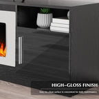 70" Black TV Stand with 36" White Electric Fireplace, 750W/1500W Entertainment Center for TVs up to 80", 20-Color LED, 300lbs Max Capacity High Gloss Cabinet, Two-Tone Style