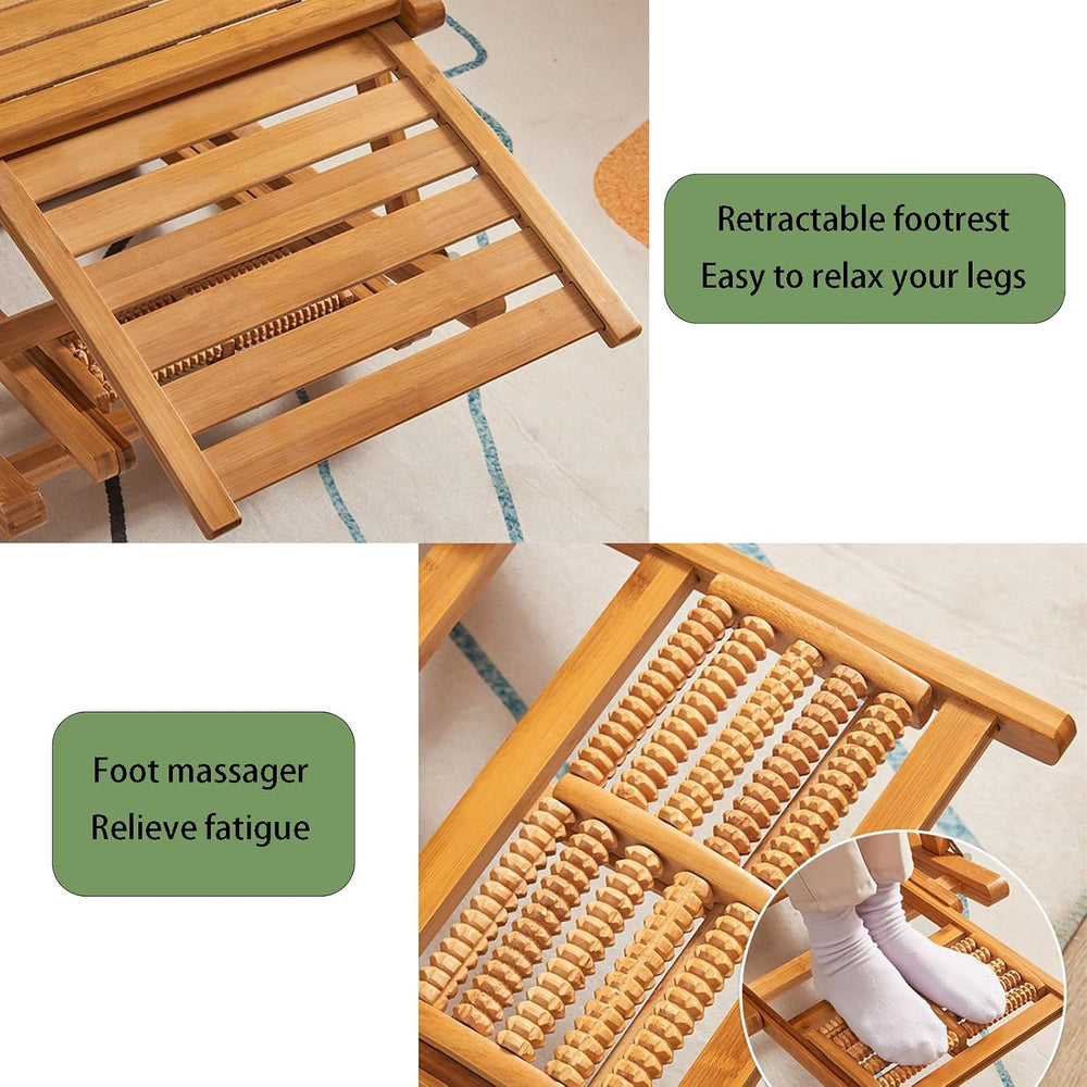 Bamboo Rocking Chair with headrest and footrest, Foldable and Requires no Ass...