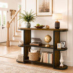 Gewudraw 39” Console Table with Storage, 3 Tier Entryway Table with Round Corners, Industrial Narrow Sofa Table Behind Couch for Living Room, Hallway, Entryway, Rustic Brown