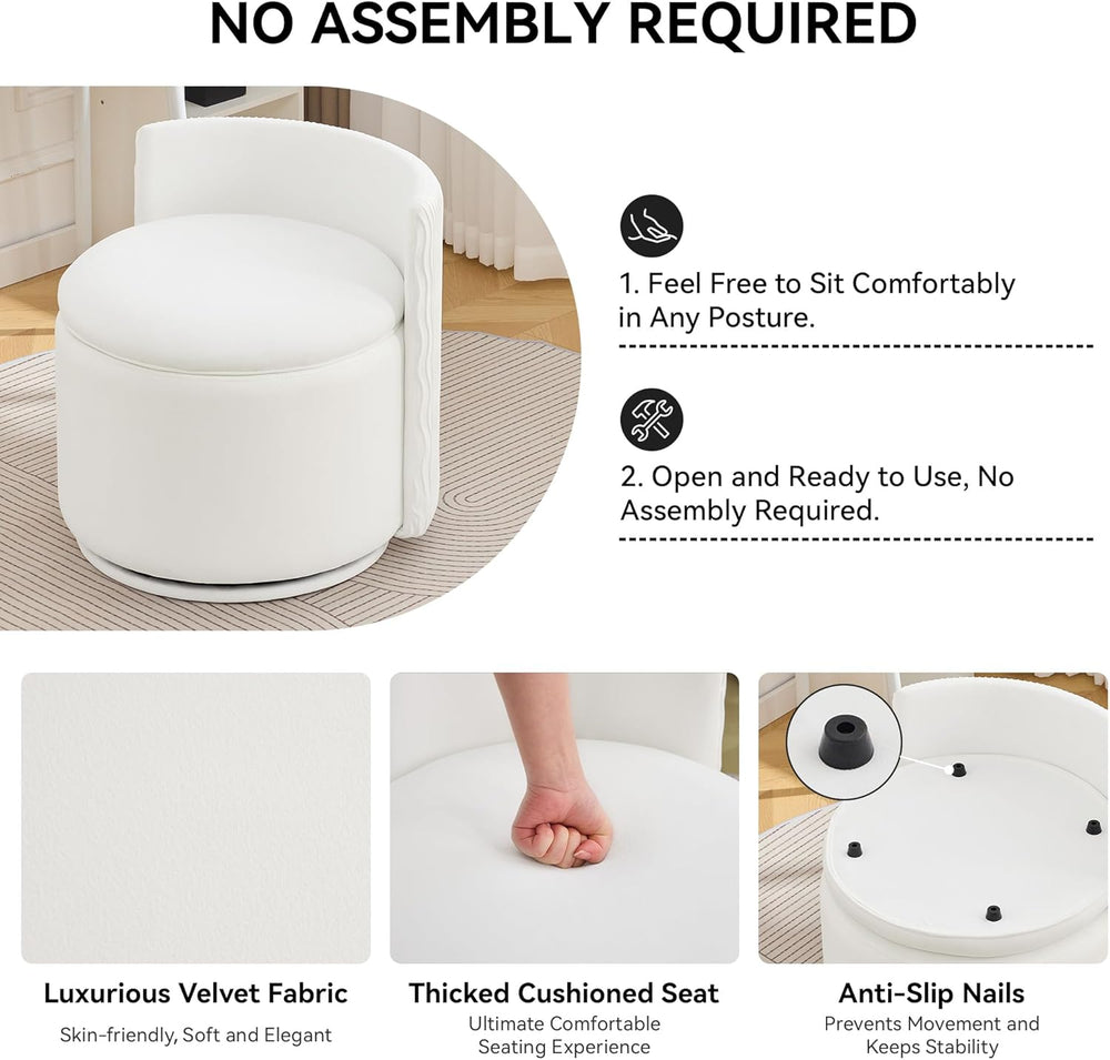 WUTUTUEE Large Velvet Vanity Chair with Storage, 360° Swivel Makeup Chair wit...