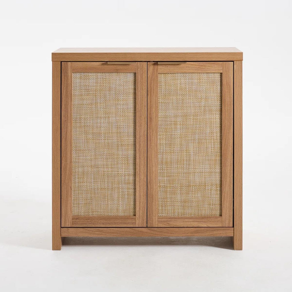 OAKHAM Home Rattan Sideboard Cabinet with Storage, Natural Oak, Set of 3 | Buffet Cabinet with 2 Soft-Close Doors, Adjustable Shelves and 110 lbs Top, For Living Room, Kitchen, Entryway