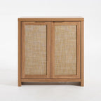 OAKHAM Home Rattan Sideboard Cabinet with Storage, Natural Oak, Set of 3 | Buffet Cabinet with 2 Soft-Close Doors, Adjustable Shelves and 110 lbs Top, For Living Room, Kitchen, Entryway