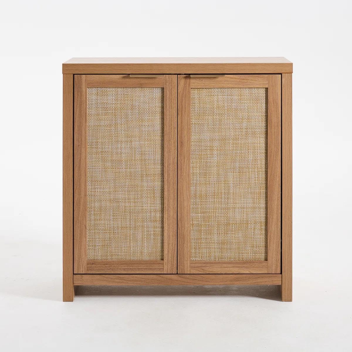 OAKHAM Home Rattan Sideboard Cabinet with Storage, Natural Oak, Set of 3 | Buffet Cabinet with 2 Soft-Close Doors, Adjustable Shelves and 110 lbs Top, For Living Room, Kitchen, Entryway
