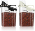 3-5LBS airtight Pet Food Storage Containers PBA-free,With Large Nozzle/Measuring Cup/ 4 Press Buckle for Dogs, Cats, Birds, Chicken Lndoor and Outdoor Use (Black + Beige) 2 Pack