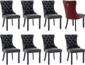 Modern Dining Chairs Set of 8, Tufted Upholstered Dining Chair with Solid Wood Legs, Velvet and Leather Dining Chairs, Sillas de Comedor, Comfy Kitchen Chair (Black+Burgundy, 8Pcs)