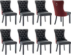Modern Dining Chairs Set of 8, Tufted Upholstered Dining Chair with Solid Wood Legs, Velvet and Leather Dining Chairs, Sillas de Comedor, Comfy Kitchen Chair (Black+Burgundy, 8Pcs)