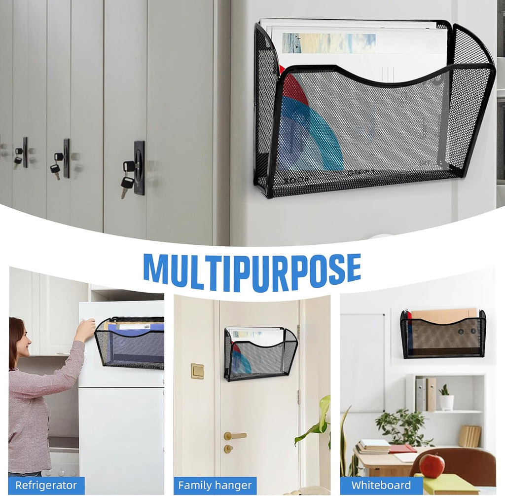 2-Pack Magnetic File Holder-File Folder Organizer, No Drilling Paper Document Holder, Large Capacity Office Hanging Magazine Rack for Refrigerator, File Cabinets, Whiteboard, Office