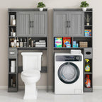 Vabches Over The Toilet Storage Cabinet, Farmhouse Storage Cabinet Over Toilet with Barn Door，Home Space-Saving Toilet Rack for Bathroom, Restroom and Laundry.（Wash Grey）
