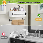 Hair Tool Organizer Wall Mount, Hair Dryer Holder with 2 Towel Bars, Wood Hot Tools Organizer, Rustic Bathroom Organizer Blow Dryer Holder for Bathroom Decor, Flat Iron, Curling Wand, Brushes(White)
