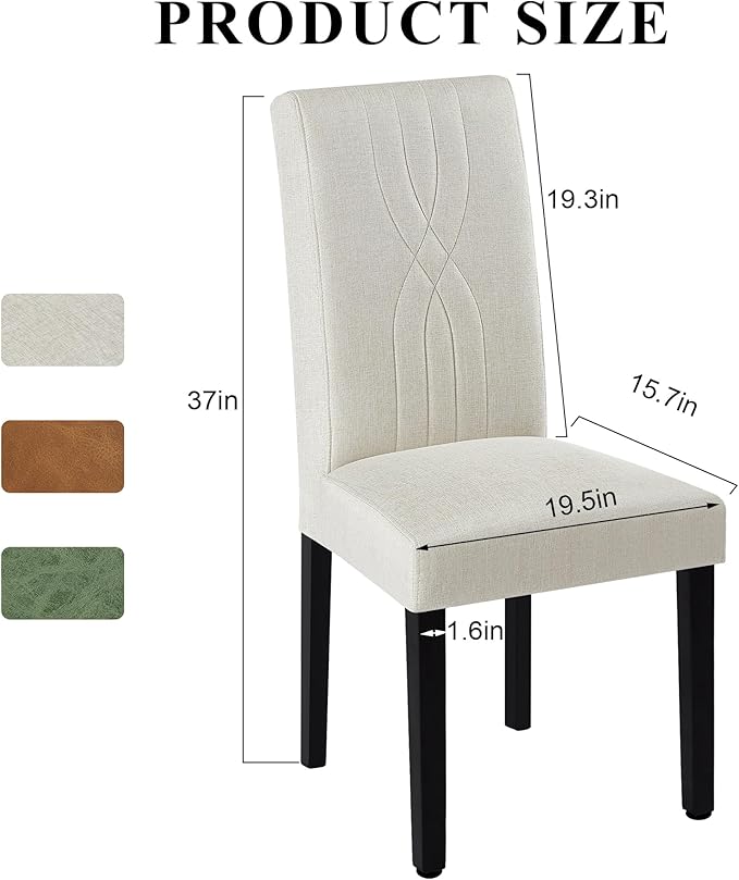 VECELO Upholstered Dining Chairs Set of 4, Modern Fabric and Solid Wood Legs & High Back for Kitchen/Living Room- Beige