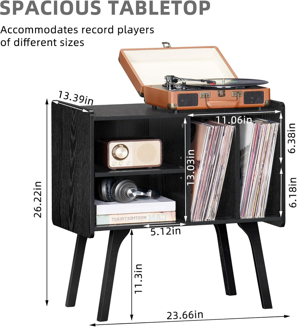 LELELINKY Record Player Stand, Black Vinyl Record Storage Table, 4 Cabinet | ...