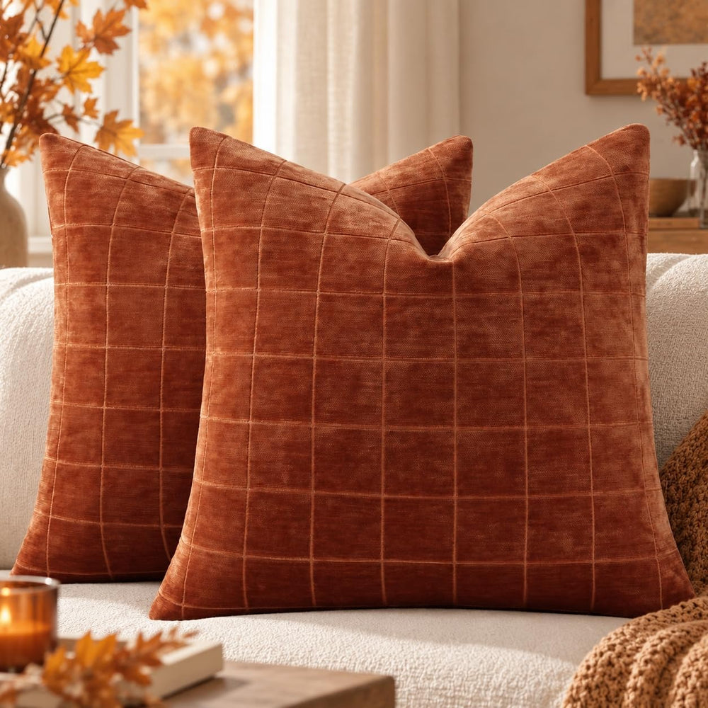 decorUhome Fall Plaid Rust Throw Pillow Covers 26x26 Set of 2