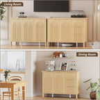 Sideboard Buffet Cabinet with Storage - Fluted Accent Coffee Bar Cabinets Kitchen Credenza with Drawers & Doors, Wood Console Side Board with Adjustable Shelf for Living Room Entryway,Natural