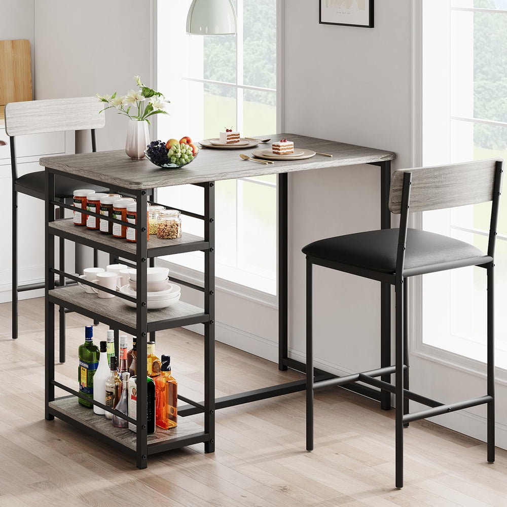 IDEALHOUSE Dining Table and Chairs, Bar Table Set with 2 Upholstered Bar Stoo...
