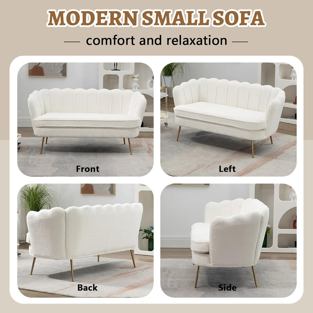59" Small Loveseat Sofa 2-Seater, Modern Chenille Couch with Gold Metal ...