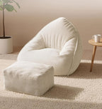 Bean Bag Chair with Ottoman, Bean Bag Sofa,Accent Chairs,Corduroy Fabric, Comfortable Reading Chairs for Living Room, Bedroom, Reading Nook,Modern Lounge Reclining Chair with Footrest (WHITE, Medium)