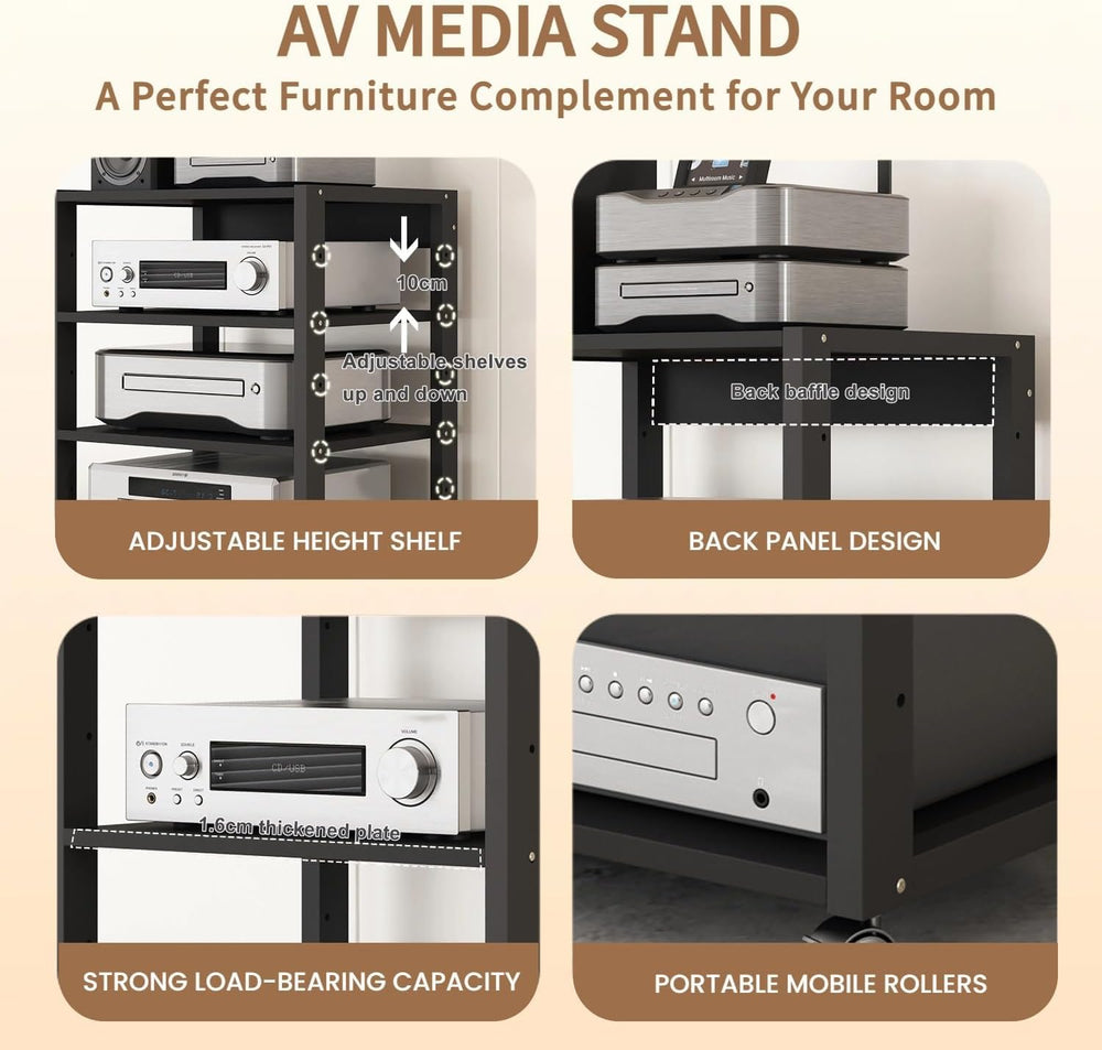 5 Tier AV Media Stand, Audio Rack Tower Stereo Components Cabinet | Home Thea...