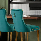 Velvet Upholstered Dining Chairs Set of 4, Modern Style Kitchen Side Chairs with Nailhead Trim and Gold Plated Leg, Metal Pulling Ring for Dining Room Living Room(Green,Set of 4)