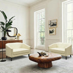50" Faux Leather Small Barrel Love Seats Set of 2, Diamond Tufted Back Compact Loveseats Sofas with Nailhead Trim, Modern 2-Seater Couches with Solid Wood Legs for Small Spaces, Apartments, Cream