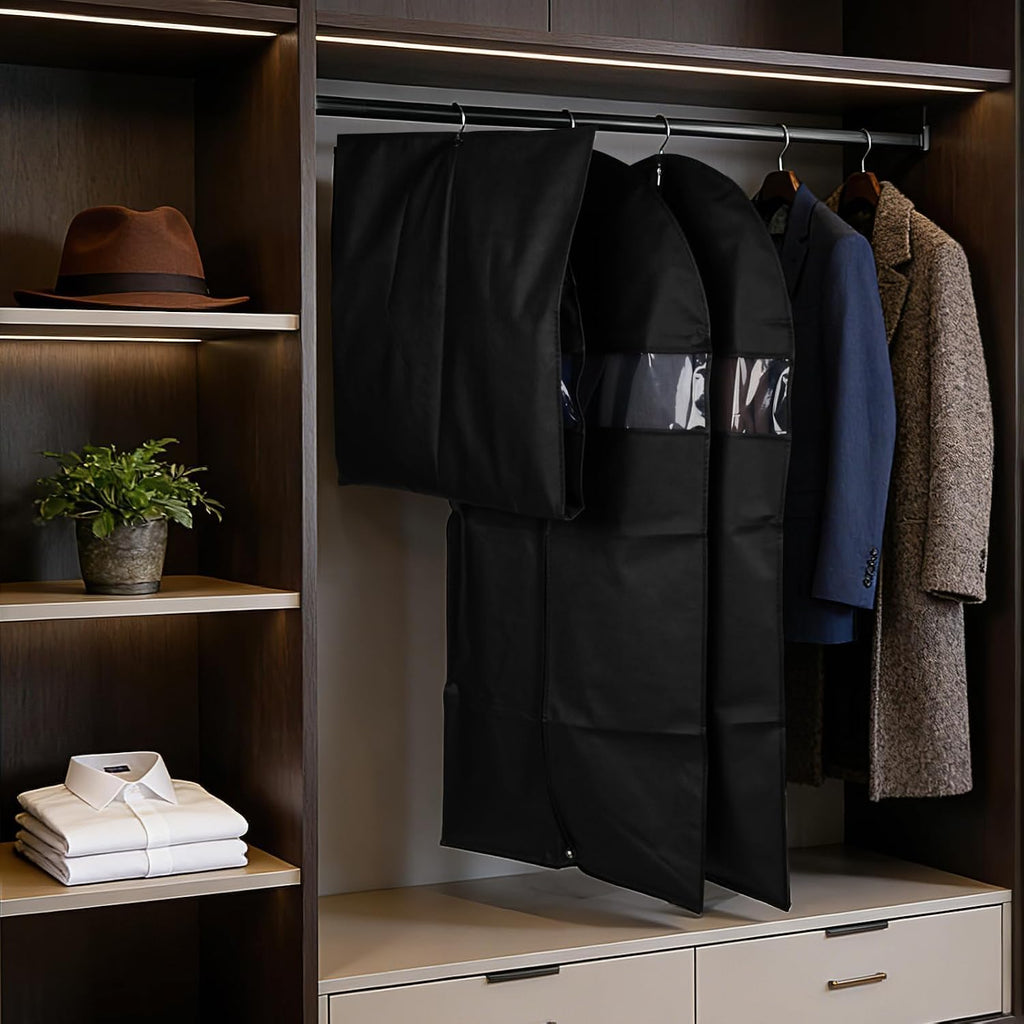 Premium Suit Bags 8 Pack, 43” x 24” Garment Bags for Hanging Clothes | Garment Bags for Travel with Clear Window, Sweater, Coat & Suit Storage