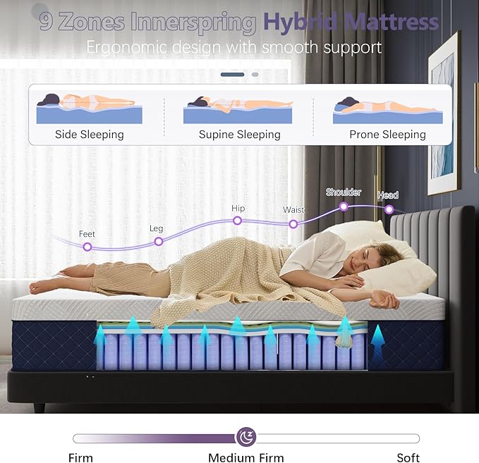 King Mattresses, 12 Inch Hybrid King Mattress in a Box, Memory Foam and Individual Pocket Spring Breathable Comfort for Sleep Supportive and Pressure Relief, CertiPUR-US, 80"*76"*12"