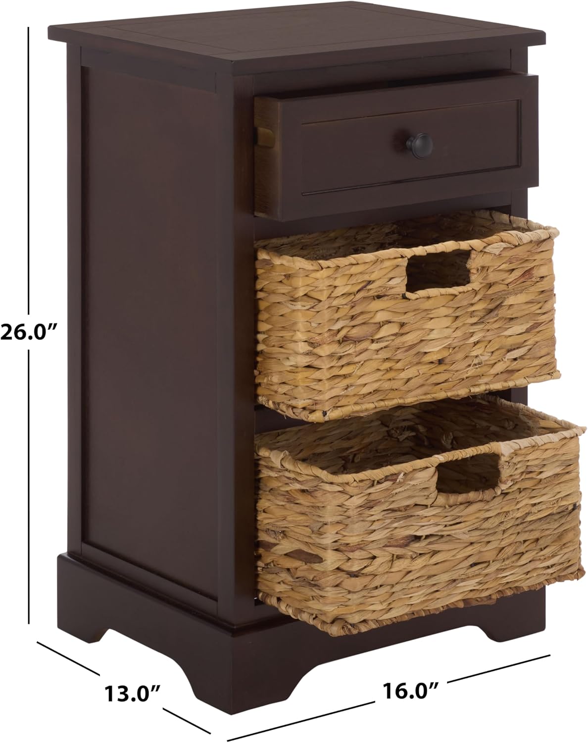 SAFAVIEH Furniture - Carrie 3-Shelf Side Table - Dark Chocolate - Solid Wood - Farmhouse Tiered Design - Ideal for Living Room, Entryway, Home Office, 16"W x 13"D x 26"H - Fully Assembled (AMH5700H)