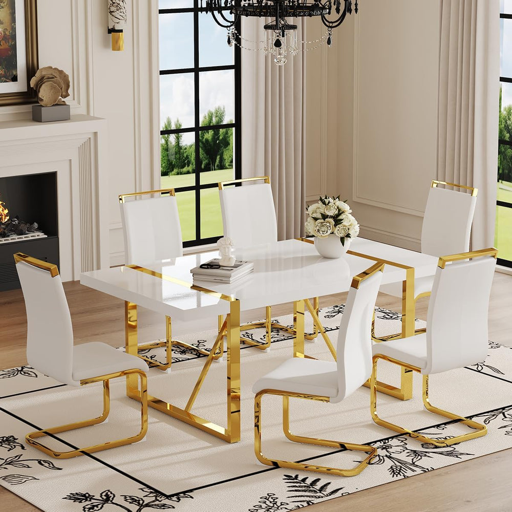 Ebullient White Dining Table Set for 6，71'' Rectangular Kitchen Table...