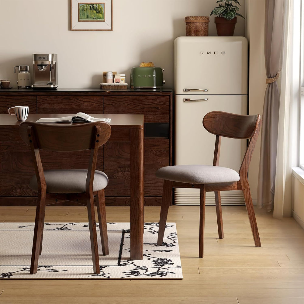 100% Solid Wood Upholstered Dining Chairs, Mid Century Modern Oak Dining Chai...