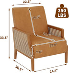 WENTMENT Modern Accent Chair, Armchair with Natural Rattan Armrest, Upholstered Living Room Chair Comfy Single Sofa Chair for Hosting Room/Bedroom, Brown