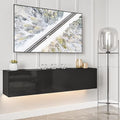 HOMMPA Floating TV Stand with LED Lights for TVs up to 65 Inch, Wall Mounted Entertainment Center with Storage, Modern High Glossy Media Console for Living Room, Bedroom, Black