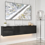 HOMMPA Floating TV Stand with LED Lights for TVs up to 65 Inch, Wall Mounted Entertainment Center with Storage, Modern High Glossy Media Console for Living Room, Bedroom, Black