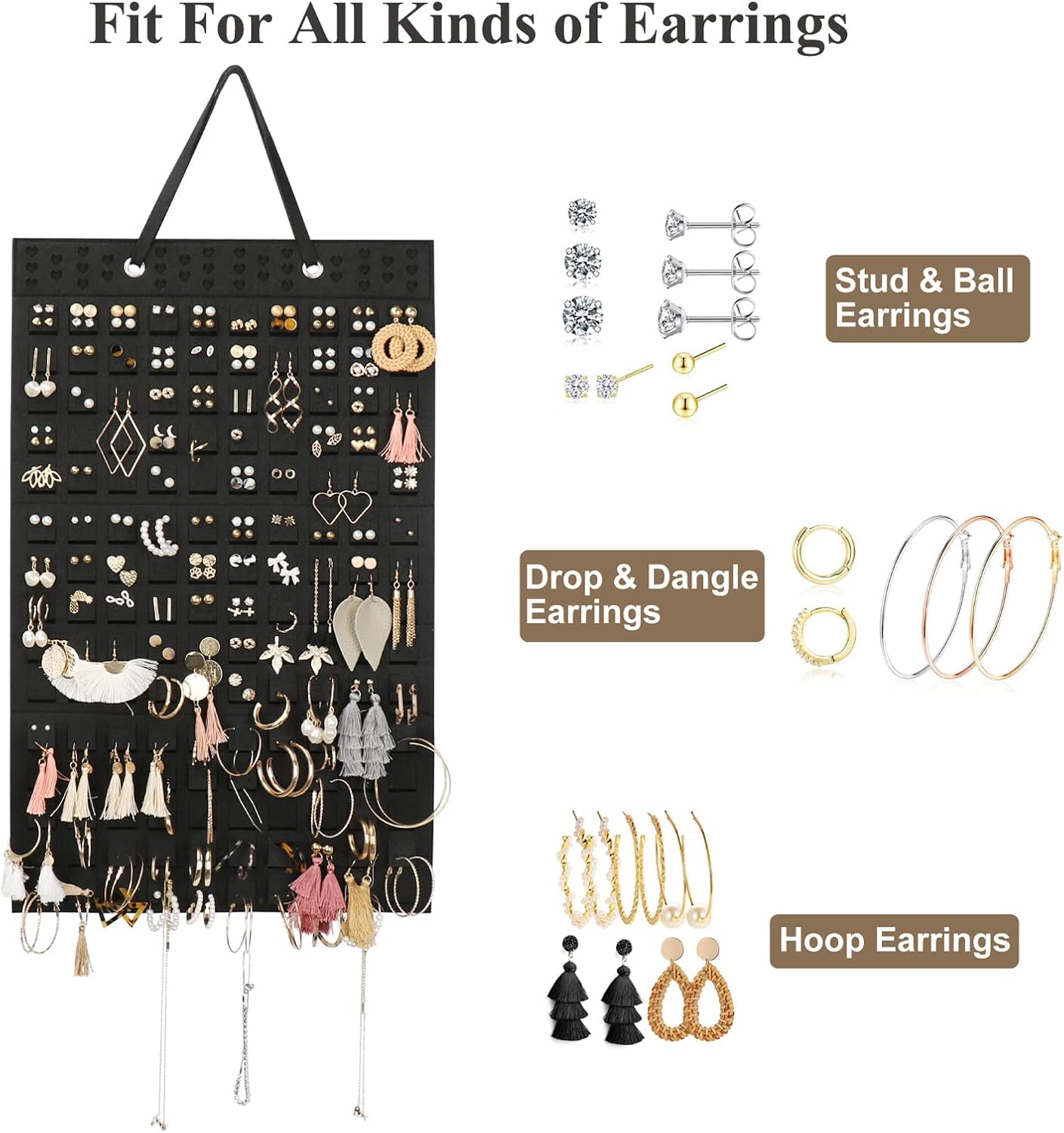 Resovo Hanging Earrings Organizer & Holder - 20 Hooks, Holds Up To 300 Pairs, Compact Design, Soft Material, Earring Hanger & Display for Women & Girls - 1 Pack