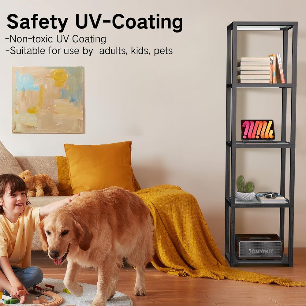 OUTON 67" Glass Display Shelf with Dimmable LED Floor Lamp, Collectibles...