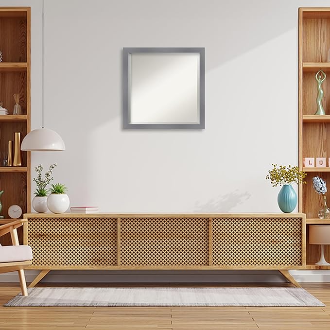 Amanti Art Grey Wall Mirror 23x23 Edwin Grey Square Bathroom Mirror for Wall Decor Living Room, Medium Casual Wood Frame, Hangs Horizonally and Vertically, Bathroom Decor, Beveled Edge from WI, USA