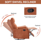 Anwick 360° Swivel Rocker Recliner Chair with Heat and Massage, Manual Upholstered Recliner for Small Spaces, Fabric Glider Nursery Chair with Side Pockets for Living Room (Orange)