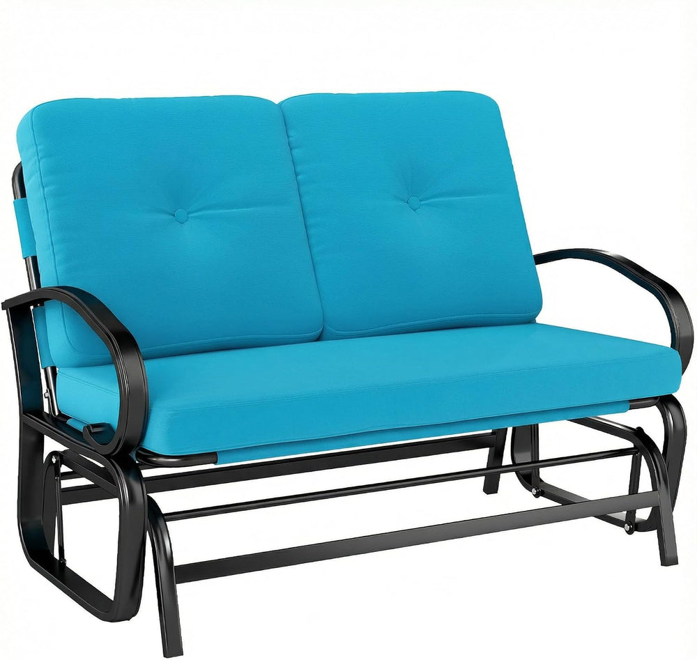 Outsunny Outdoor Glider Bench 2-Person Patio Rocker Tufted Cushions Blue