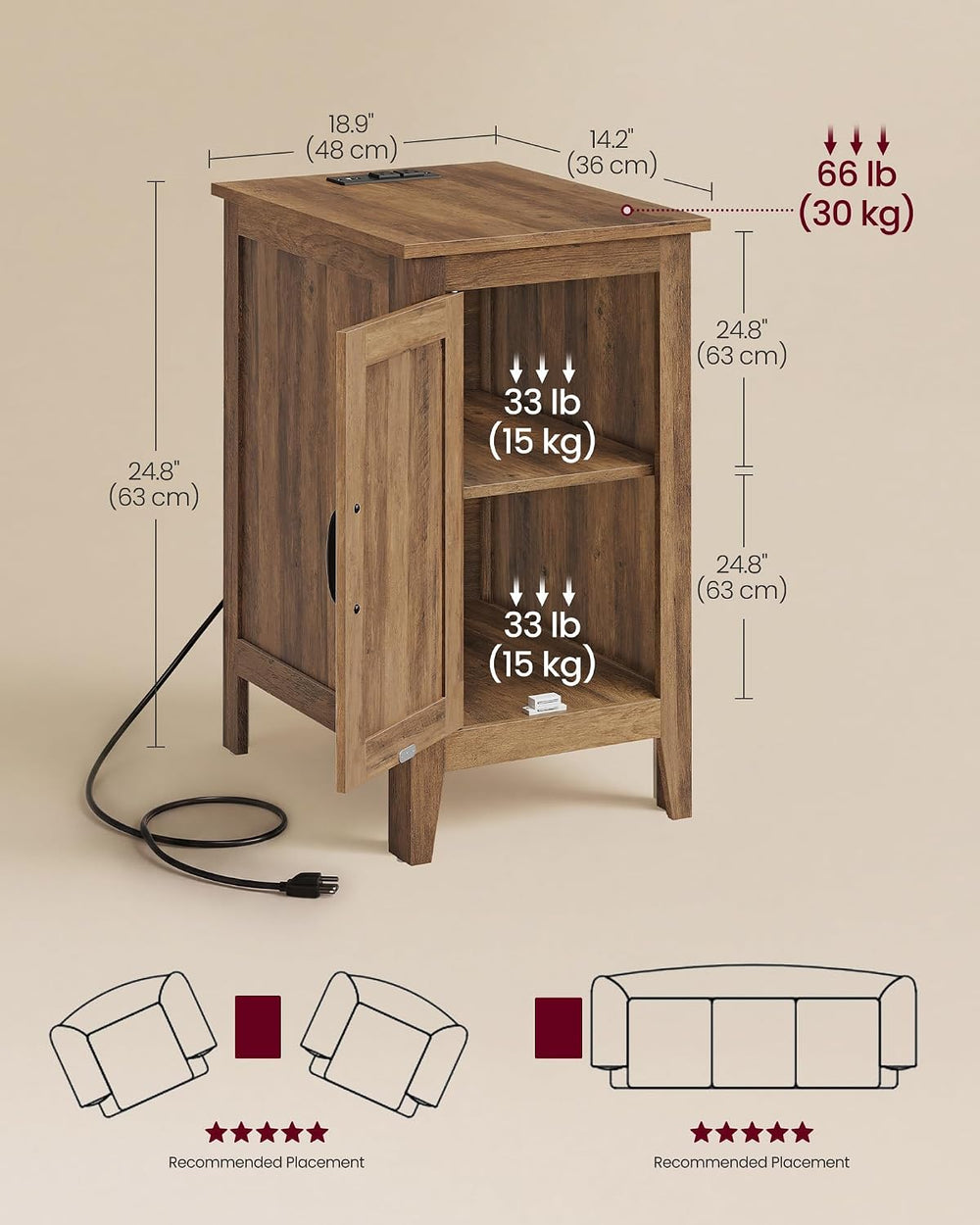 VASAGLE LIRY Collection - End Table with Charging Station, Side Table with St...