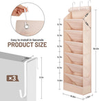 7 Tier Over The Door Shoe Organizer, Hanging Shoe Rack for Closet with Dustproof Mesh Curtain & 6 Side Pockets, Behind The Door Narrow Shoe Holder Hanger for Sneakers, Boots (Beige)