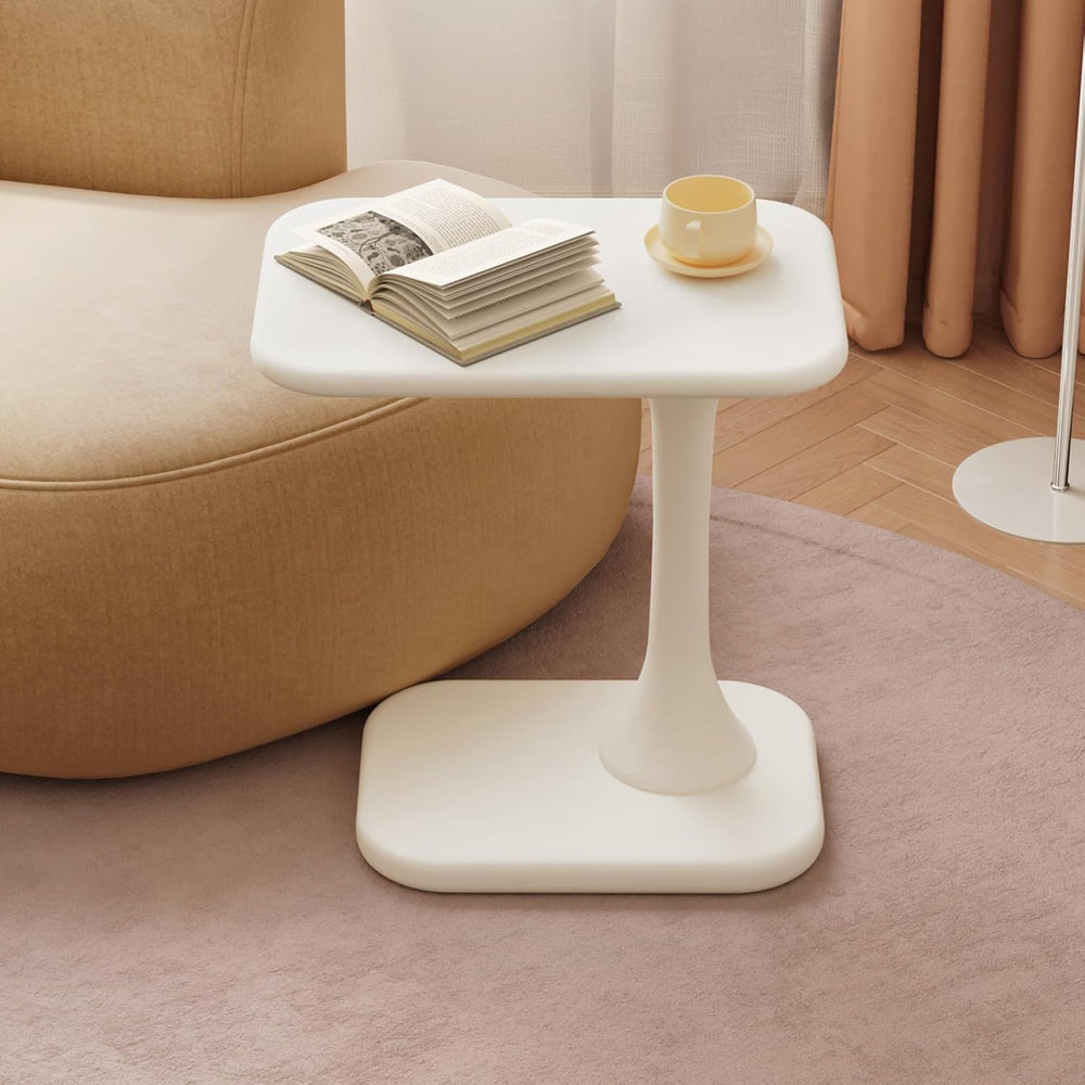 Guyii Modern Side Table, Cream White C-Shaped Sofa Table, Space-Saving End Ta...