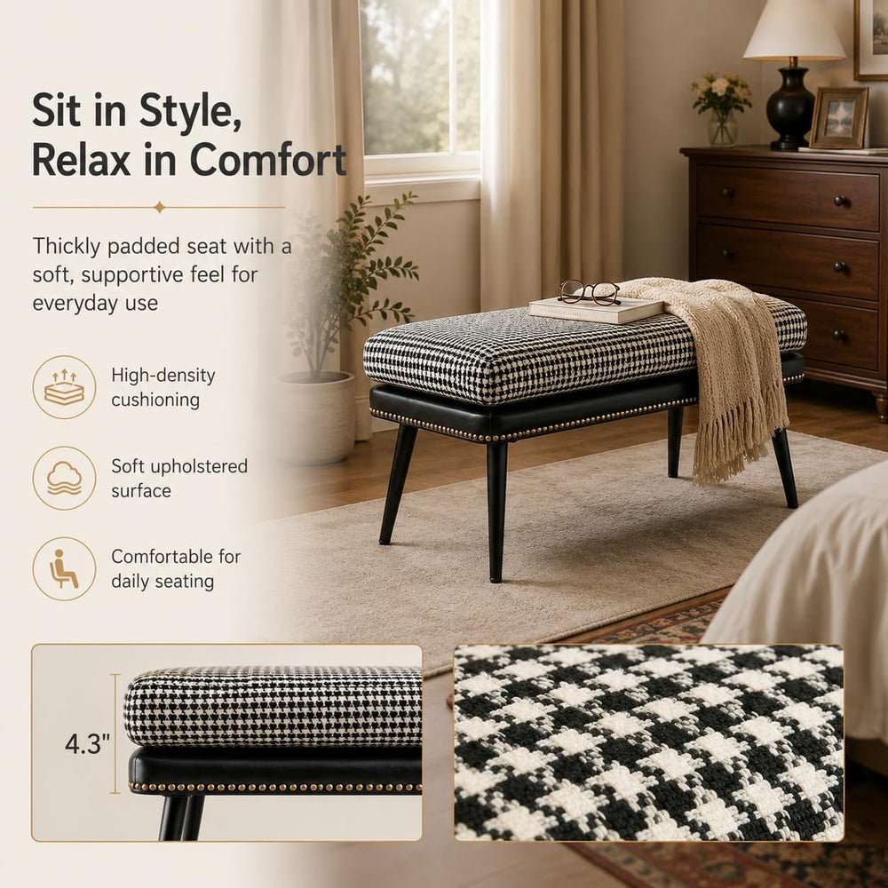 Forteek 32" Retro Upholstered Entryway Bench, Shoe Bench with Cushion | ...