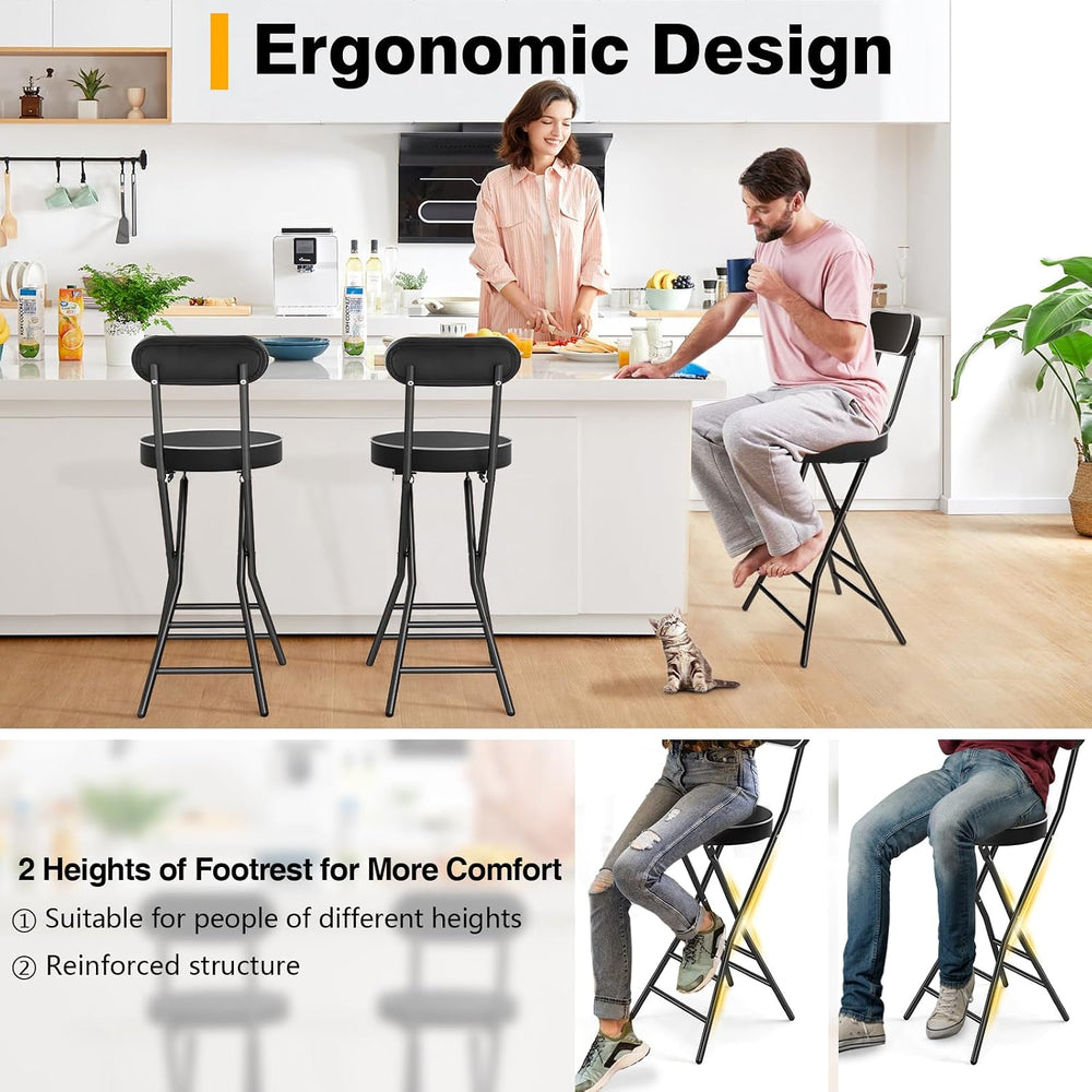Folding Stool with Back Support, 24 Inch Portable Collapsible Bar Stool | wit...