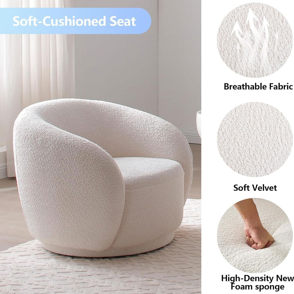 Set of 2 Swivel Barrel Accent Chairs, White Boucle Chairs | 33.07" 360° modern upholstered armchairs with thick cushions and round reading chair style for living rooms and bedrooms.