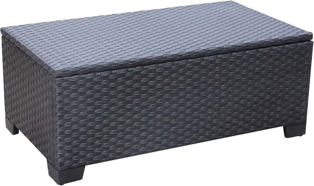 Rattaner Patio Coffee Table with Storage Wicker Outdoor Coffee Table and All-...