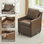 Rolling Dining Chair with Wheels, Upholstered Modern Single Armchair with Casters for Kitchen (2, PU Coffee)