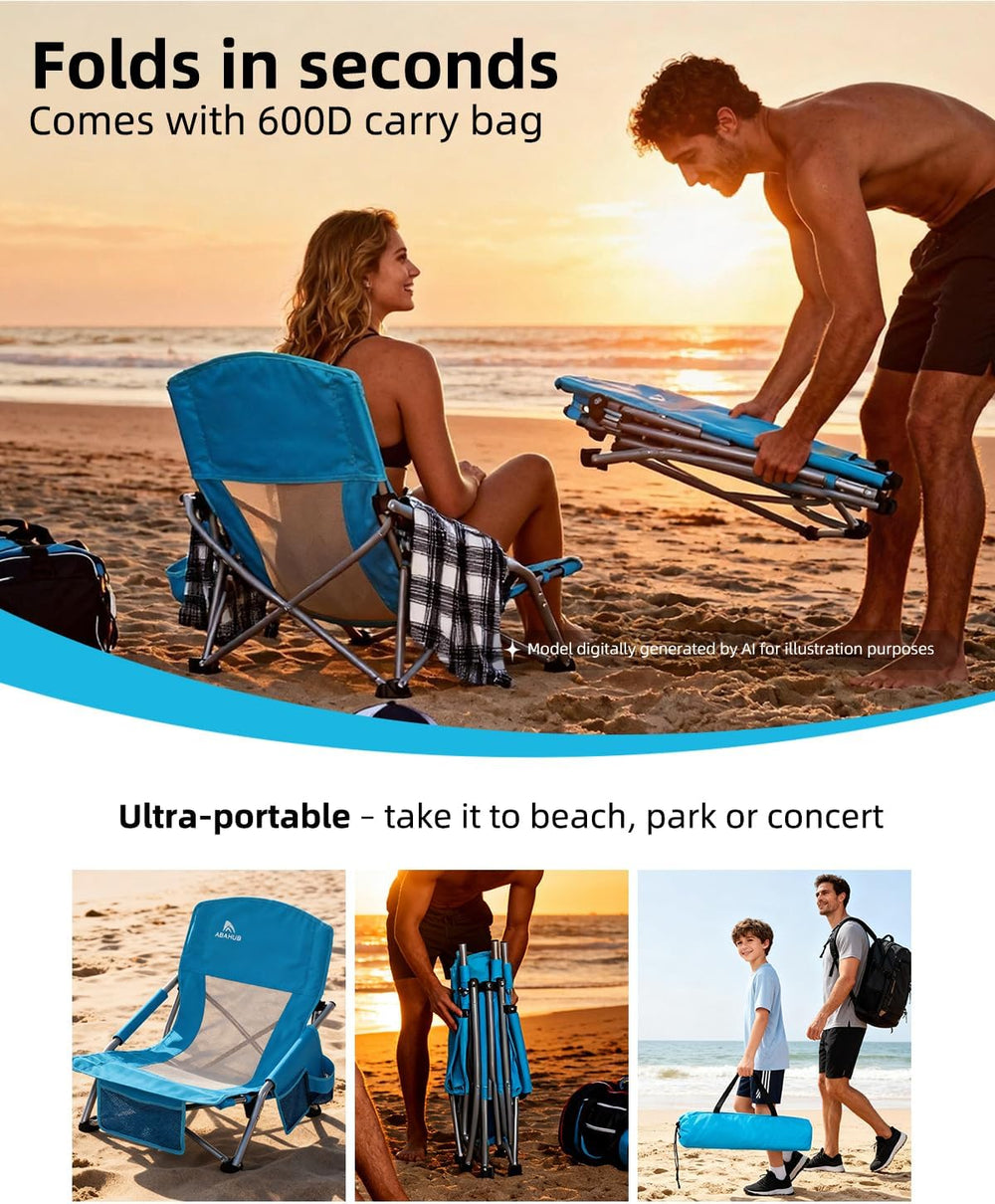 Abahub Beach Chair Low/High Back with Carry Bag Lightweight Comfortable Porta...
