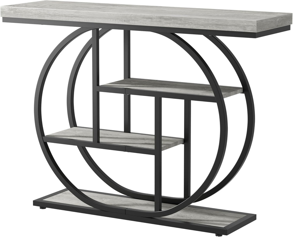Shintenchi 41.3 inches Console Table with Storage, Industrial Entryway Table, 4-Tier Shelves Sofa Table Behind Couch, Narrow Wood Accent Table for Living Room, Entryway, Entrance, Hallway, Foyer, Grey