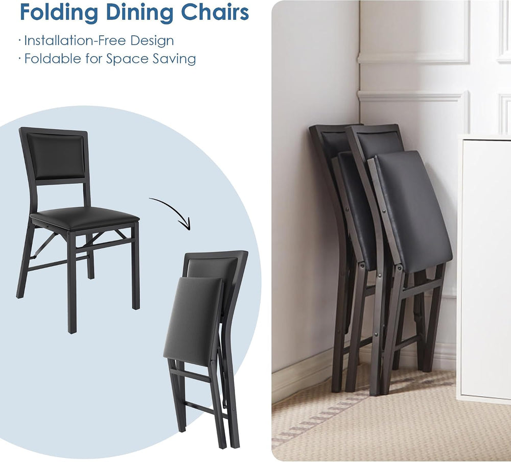 VECELO Folding Dining Chairs Set of 4, Metal Padded Foldable Seating with Com...